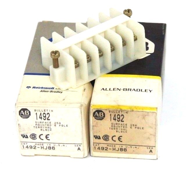 LOT OF 2 NIB ALLEN BRADLEY 1492-HJ86 SURFACE MOUNTED TERMINAL BLOCK SER. A, 25A