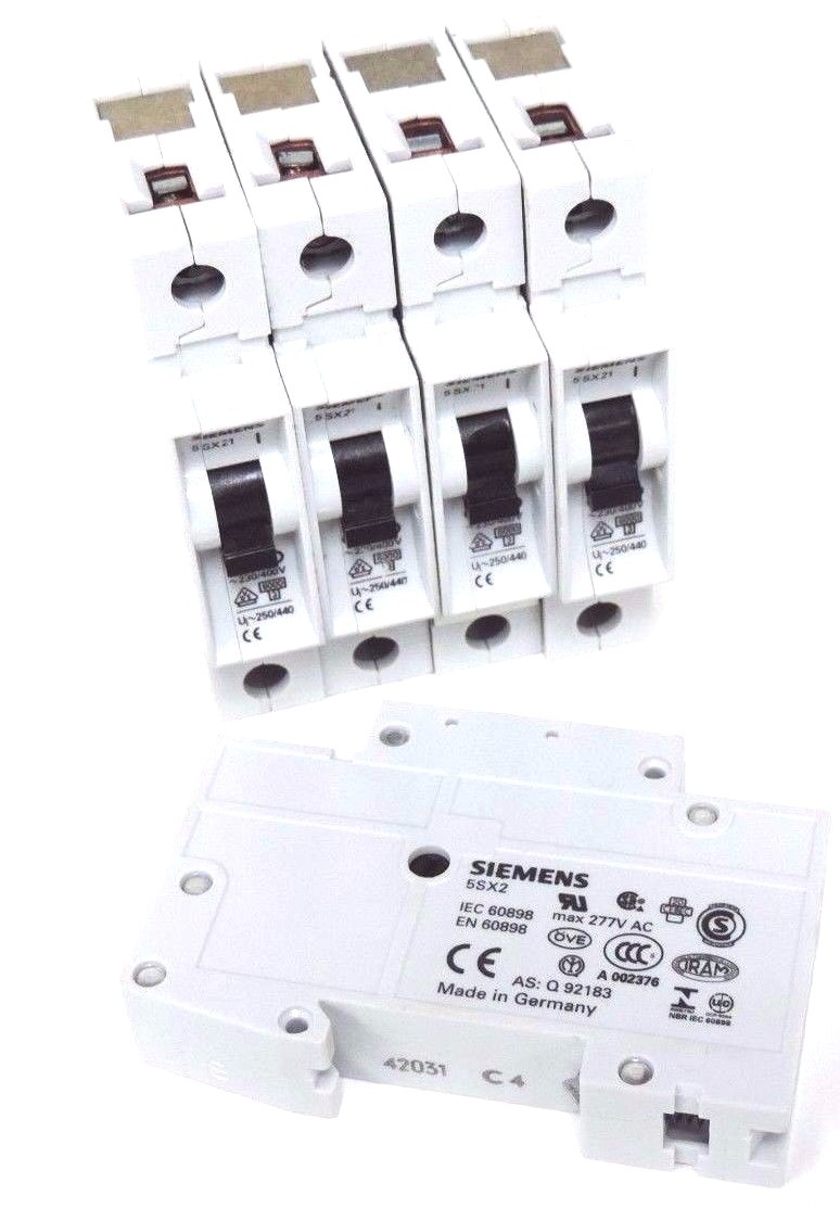 Used LOT OF 5 SIEMENS 5SX2 C4 CIRCUIT BREAKERS 5SX2C4, 5SX21-C4, 5SX21C4
