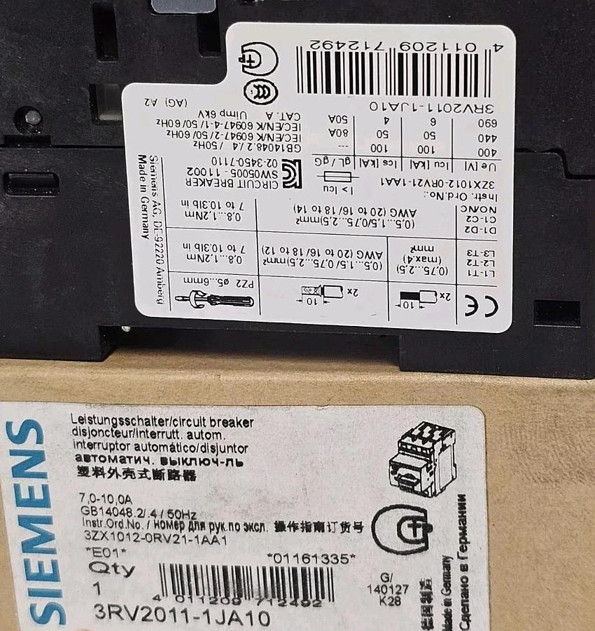 Used NIB SIEMENS 3RV2011-1JA10 MOTOR STARTER/PROTECTION 3RV20111JA10