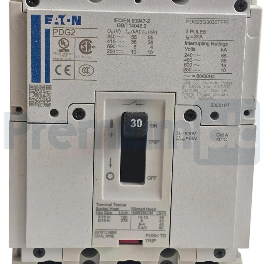 Eaton PDG23G0030TFFL PDG2 Power Defense 3P 30A 480V 35kAIC Circuit Breaker NSMP