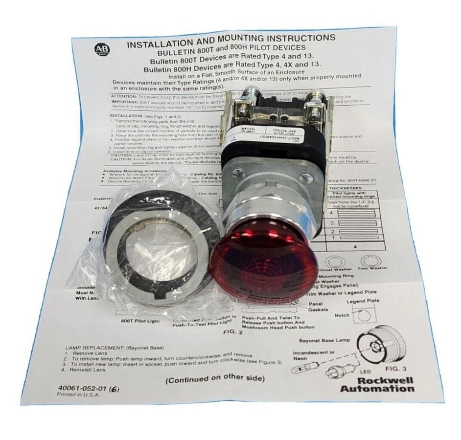 Used NEW ALLEN BRADLEY 800T-QBH24RG1 /T ILLUMINATED PUSH BUTTON 24V RED 800TQBH24RG1