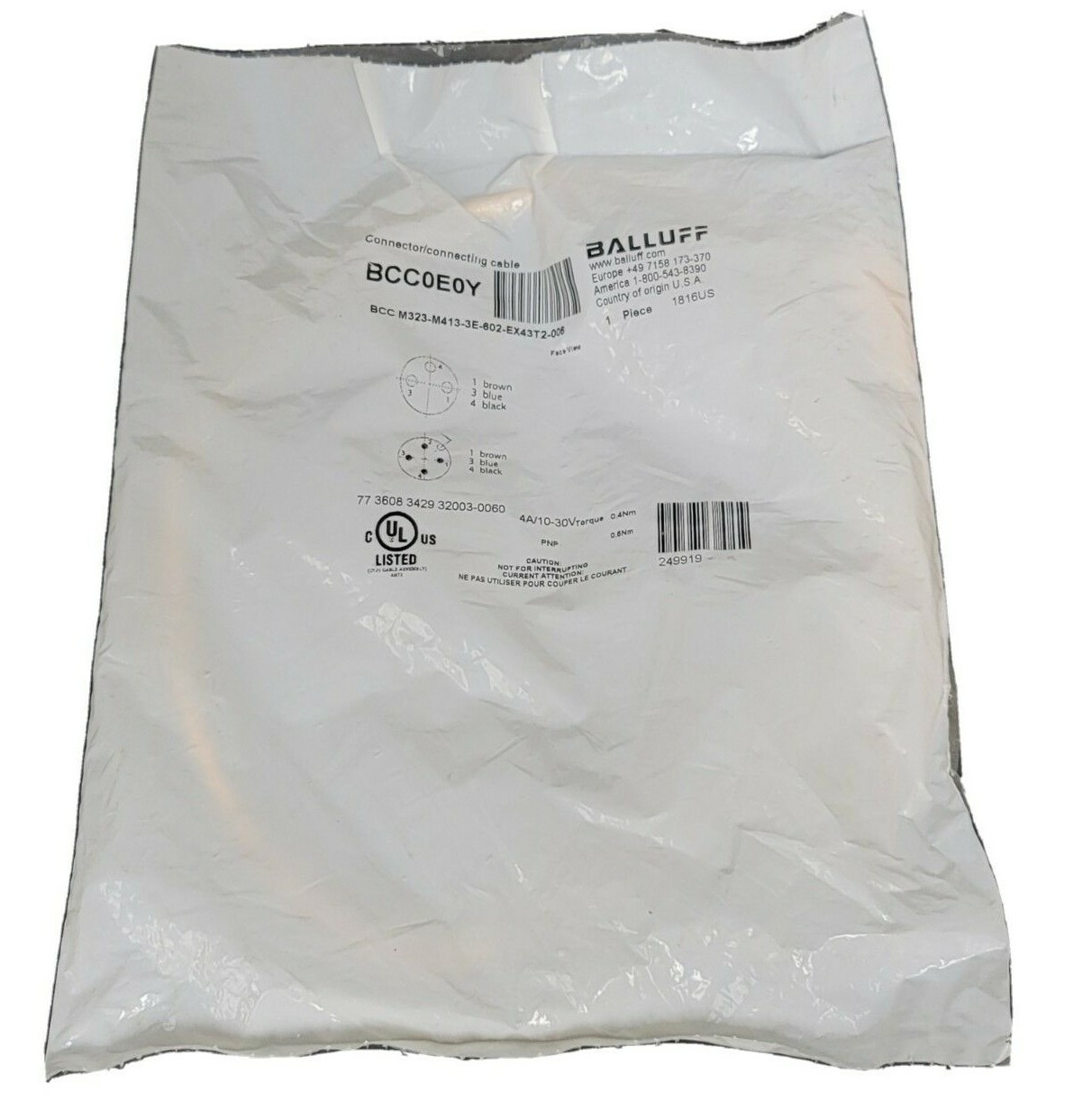 NEW BALLUFF BCC M323-M413-3E-602-EX43T2-006 CONNECTING CALBE BCC0E0Y