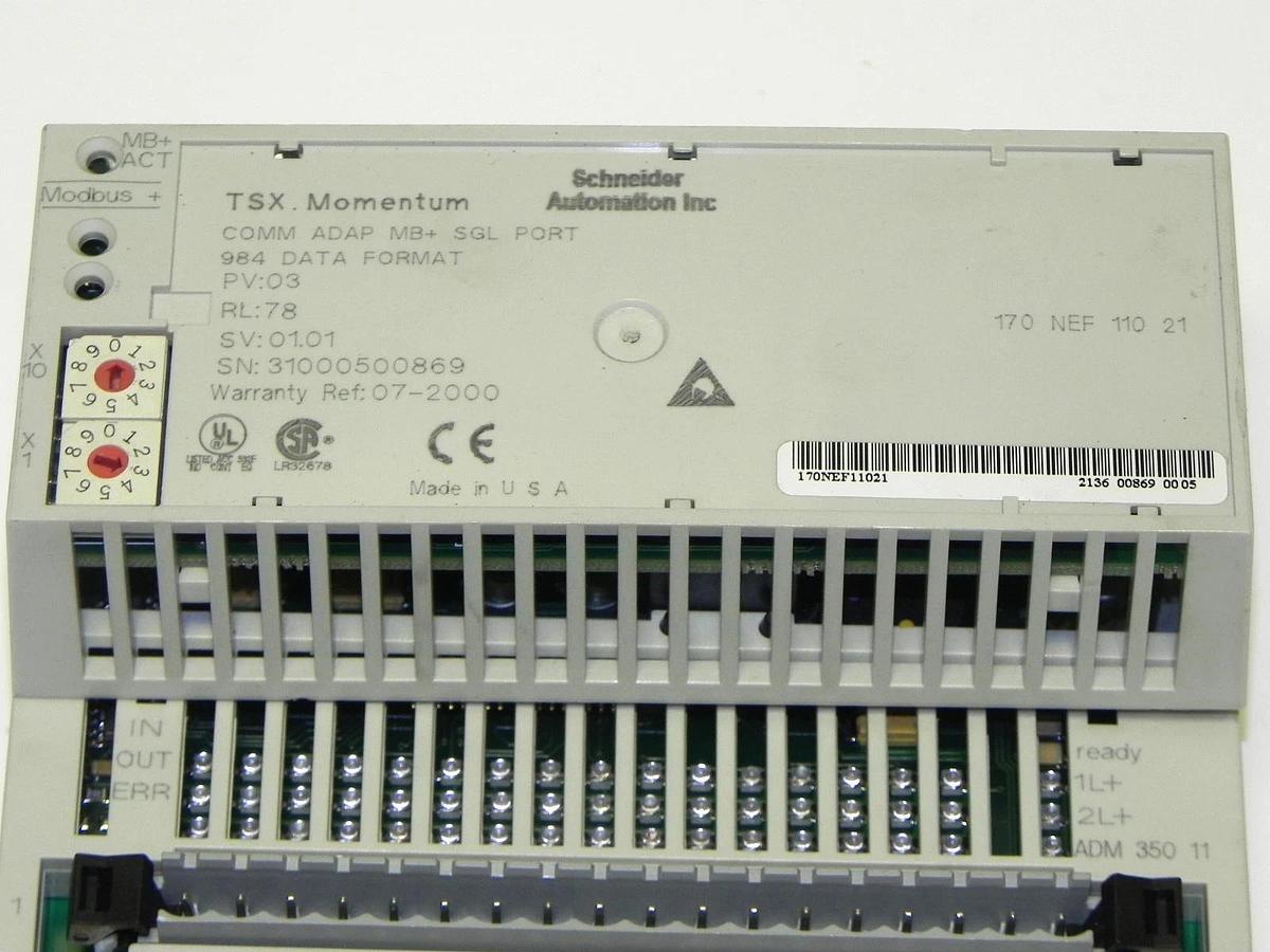 Used SCHNEIDER AUTOMATION TSX MOMENTUM 170ADM35011 I/O BASE WITH 170NEF11021