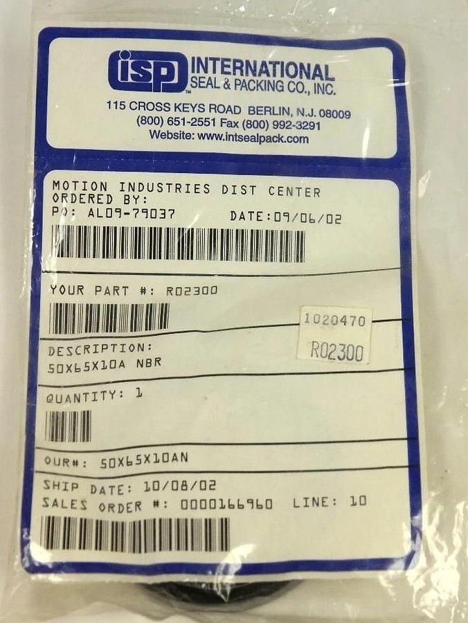 Used NEW ISP INTERNATIONAL SEAL & PACKAGING 50X65X10A NBR SEAL R02300