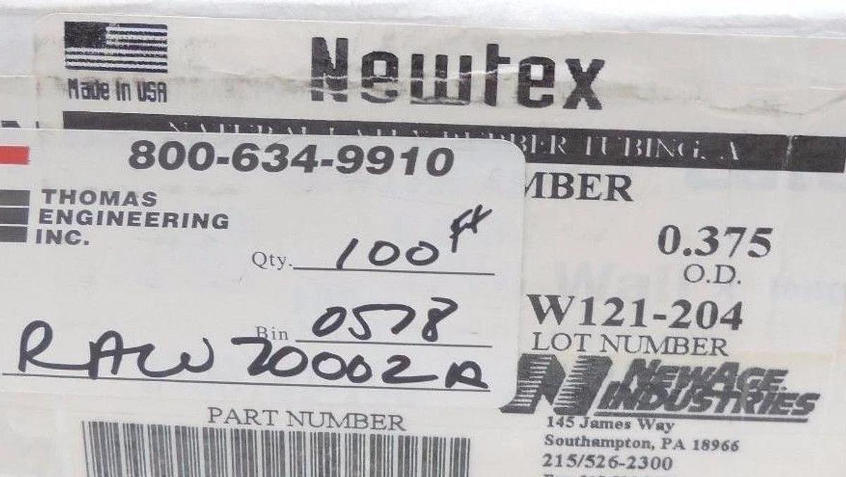NIB THOMAS ENGINEERING RAW70002A NATURAL LATEX RUBBER TUBING 100FT, 0.375 O.D.