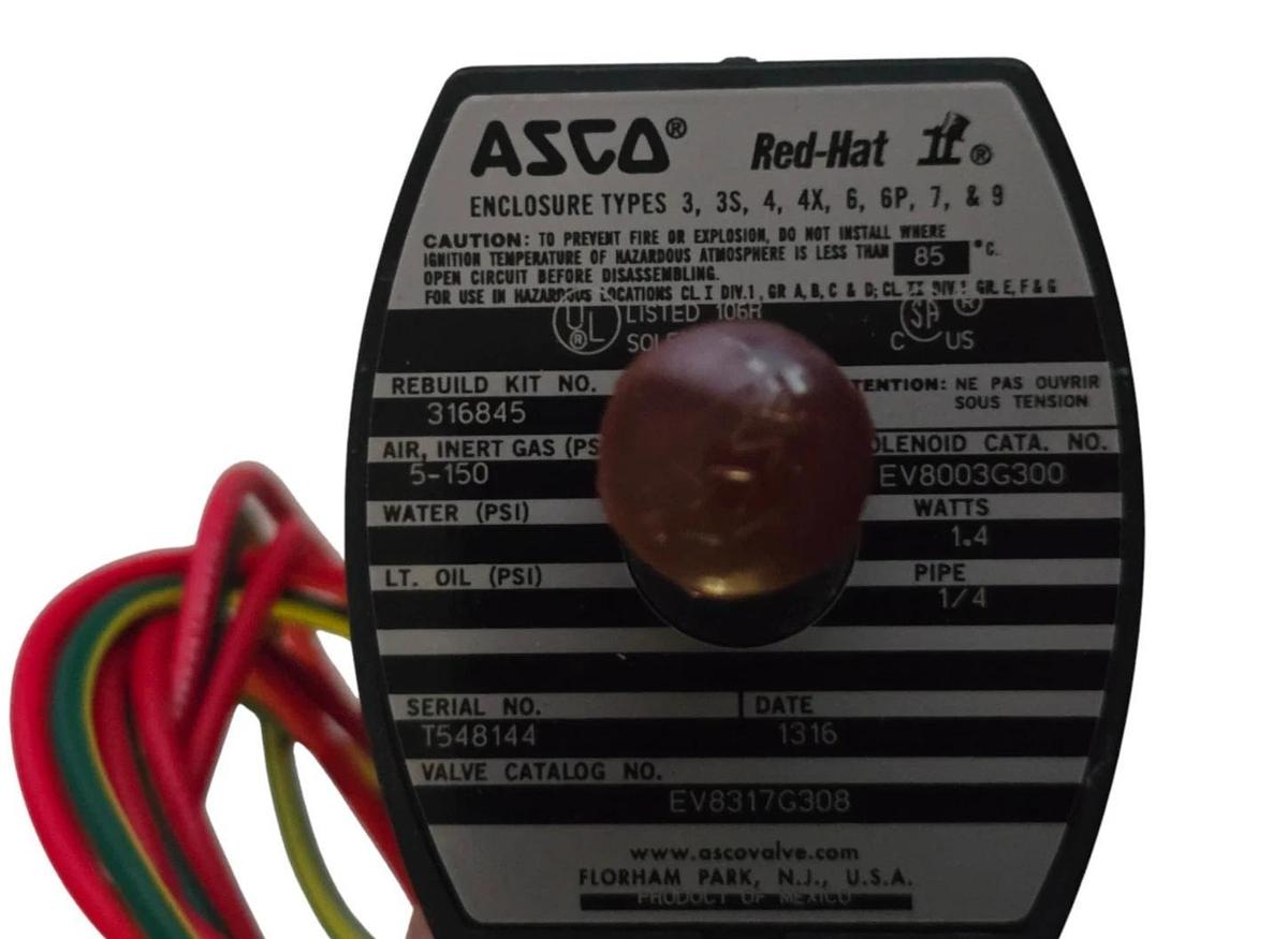 Used ASCO EV8317G308 3-Way/2-Pos Solenoid Valve 1/4" NPT S/S 24VDC 8317G308 NSMP