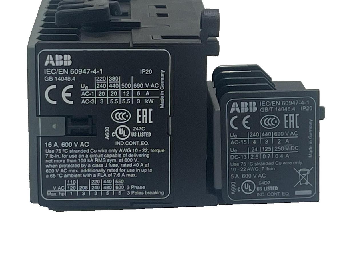 Used ABB VB7-30-10 MINI CONTACTOR 3-Pole + 1 Aux, W/ AUXILIARY CONTACT CAF6-11E, NSNP