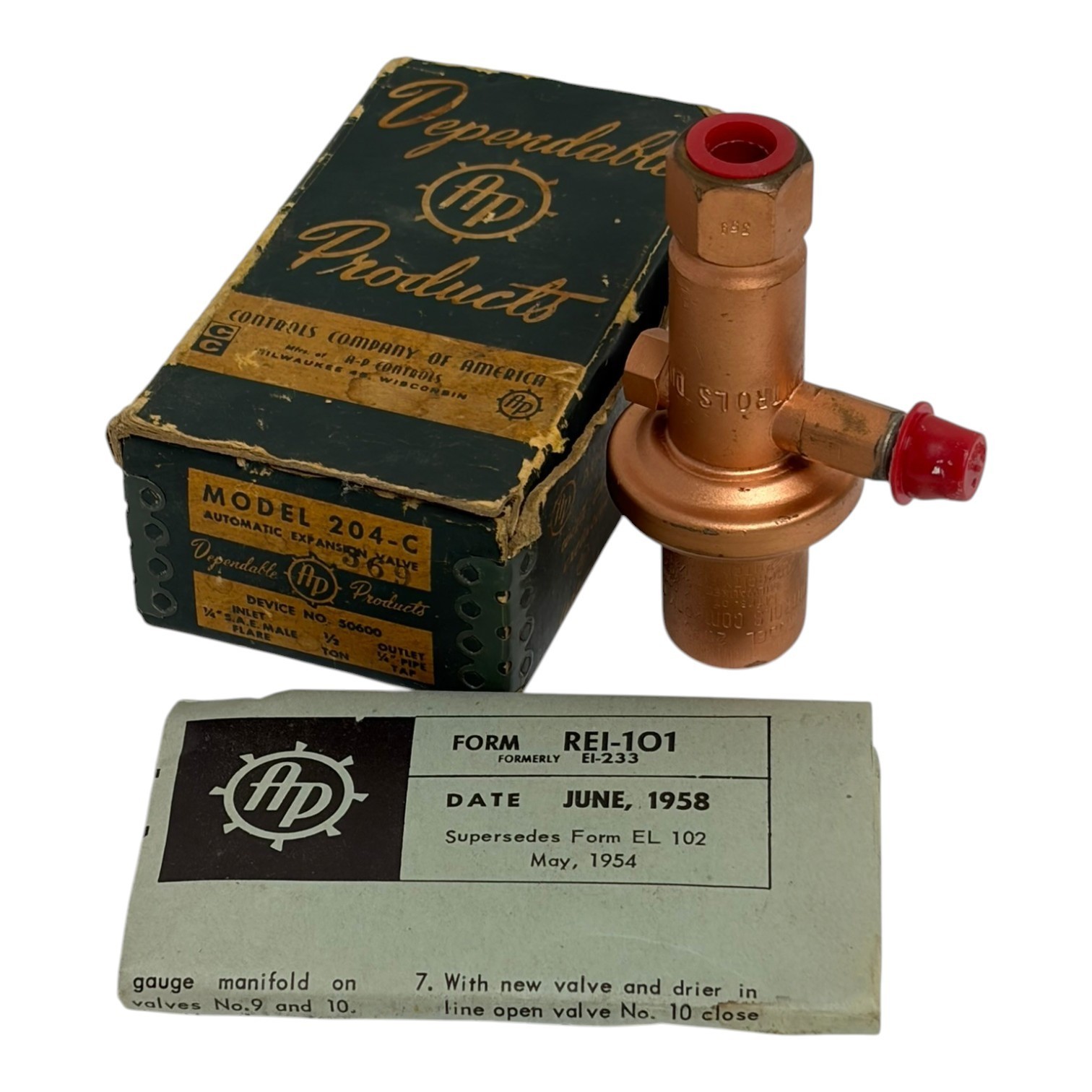 Used Vintage AP Controls 204-C Automatic Expansion Valve 1/2 Ton 1958 New Old Stock