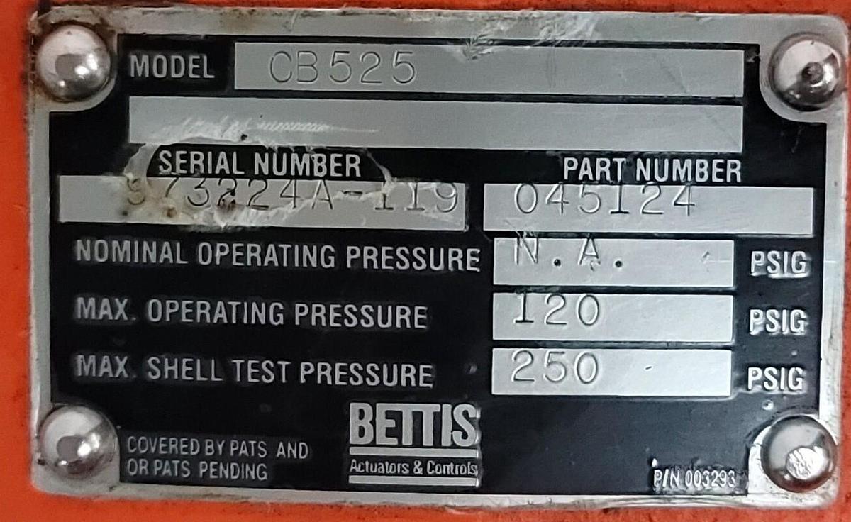 Used NEW BETTIS CB525 PNEUMATIC VALVE ACTUATOR 045124 003293