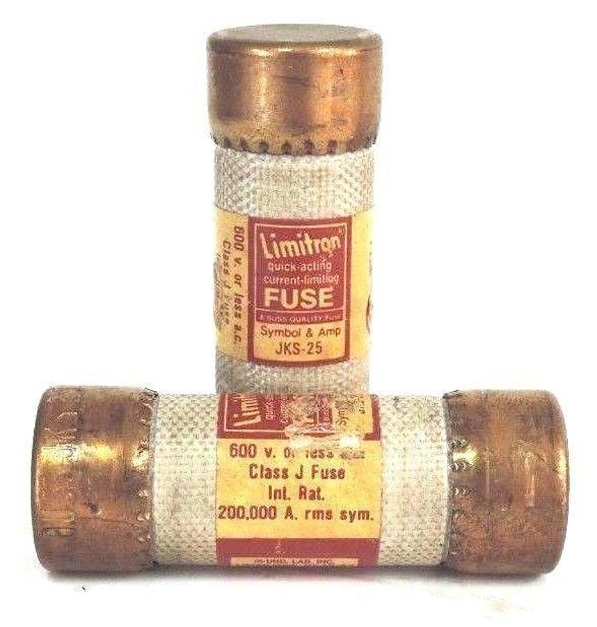 Used LOT OF 2 LIMITRON JKS-25 QUICK ACTING CURRENT LIMITING FUSES 600V JKS25