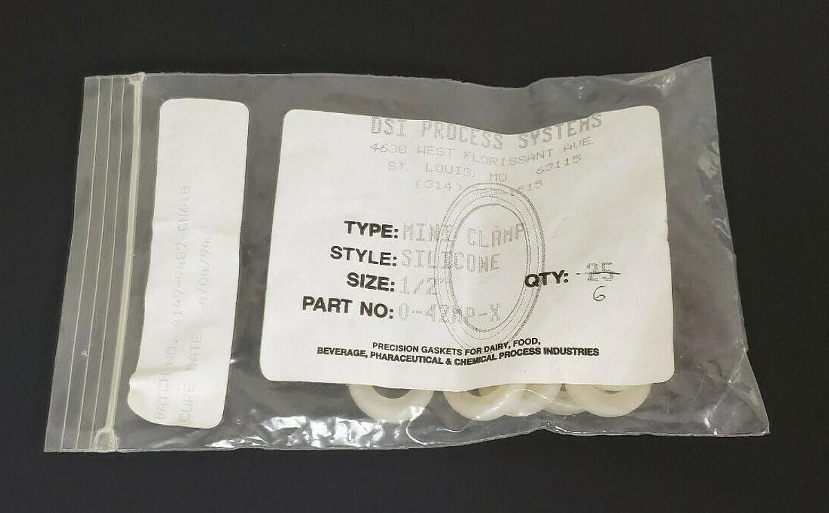 Used LOT OF 6 NEW DSI PROCESS SYSTEMS 0-42MP-X MINI CLAMP SILICONE GASKETS, 1/2"