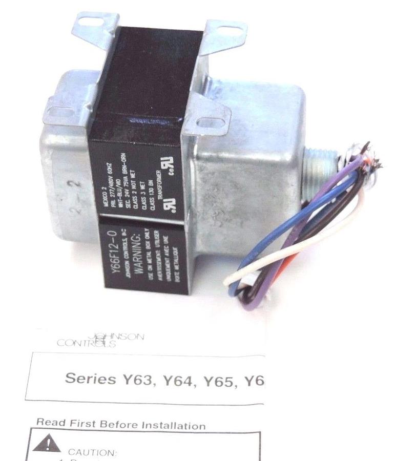 NIB JOHNSON CONTROLS Y66F12-0 CLASS 2 TRANSFORMER Y66F120, 277/480 VAC 60HZ PRI.
