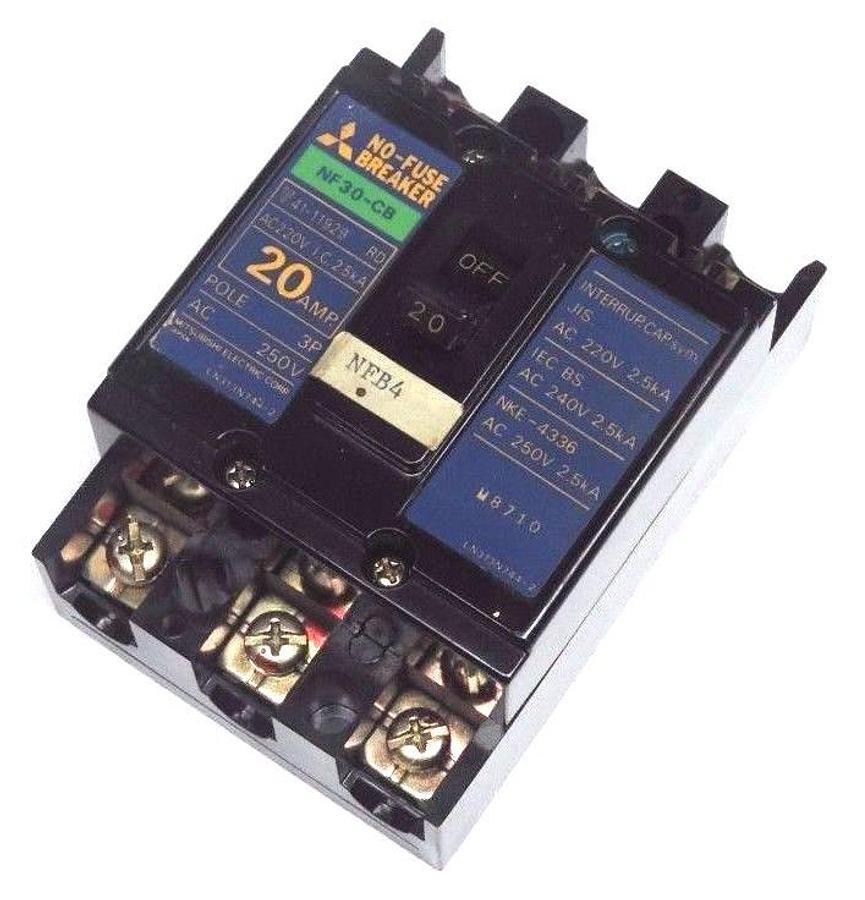 Used MITSUBISHI NF30-CB 20AMP CIRCUIT BREAKER NF30CB 3P 250V