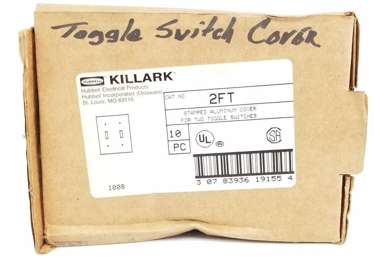 Used BOX OF 10 NEW HUBBELL KILLARK 2FT STAMPED ALUMINUM COVERS FOR 2 TOGGLE SWITCHES