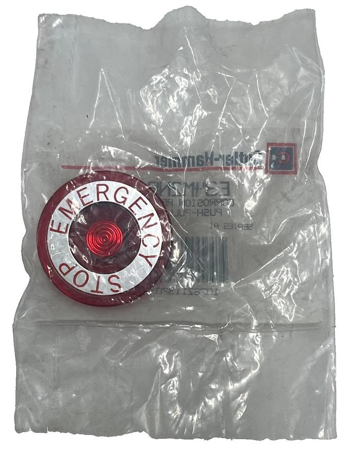 Cutler-Hammer E34M2N8 Red "EMERGENCY STOP" Lens for 30.5mm Illuminated Push-Pull