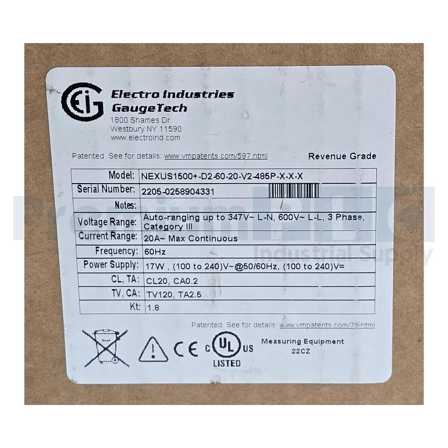 Electro Industries GaugeTech NEXUS 1500+-D2-60-20-V2-485P-X-X-X Power Meter NSMP