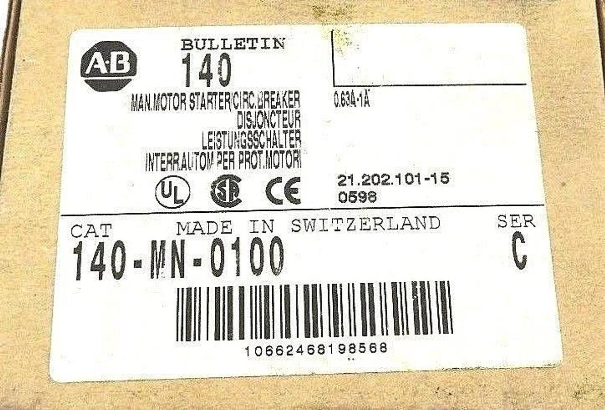 Used ALLEN BRADLEY 140-MN-0100 MAN. MOTOR STARTER / CIRCUIT BREAKER SER. C, 0.63A-1A