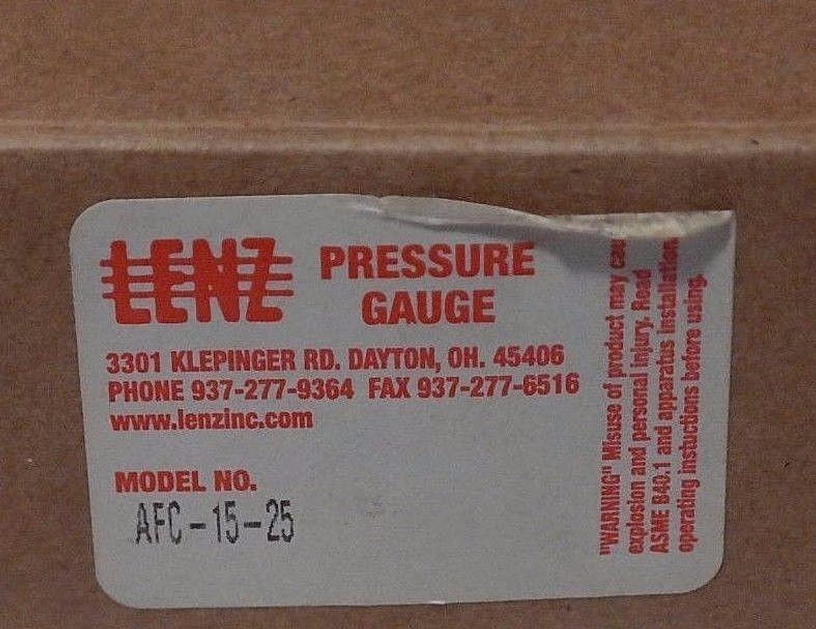 NIB LENZ AFC-15-25 PRESSURE GAUGE 0-15PSI, 0-1.0BAR, AFC1525