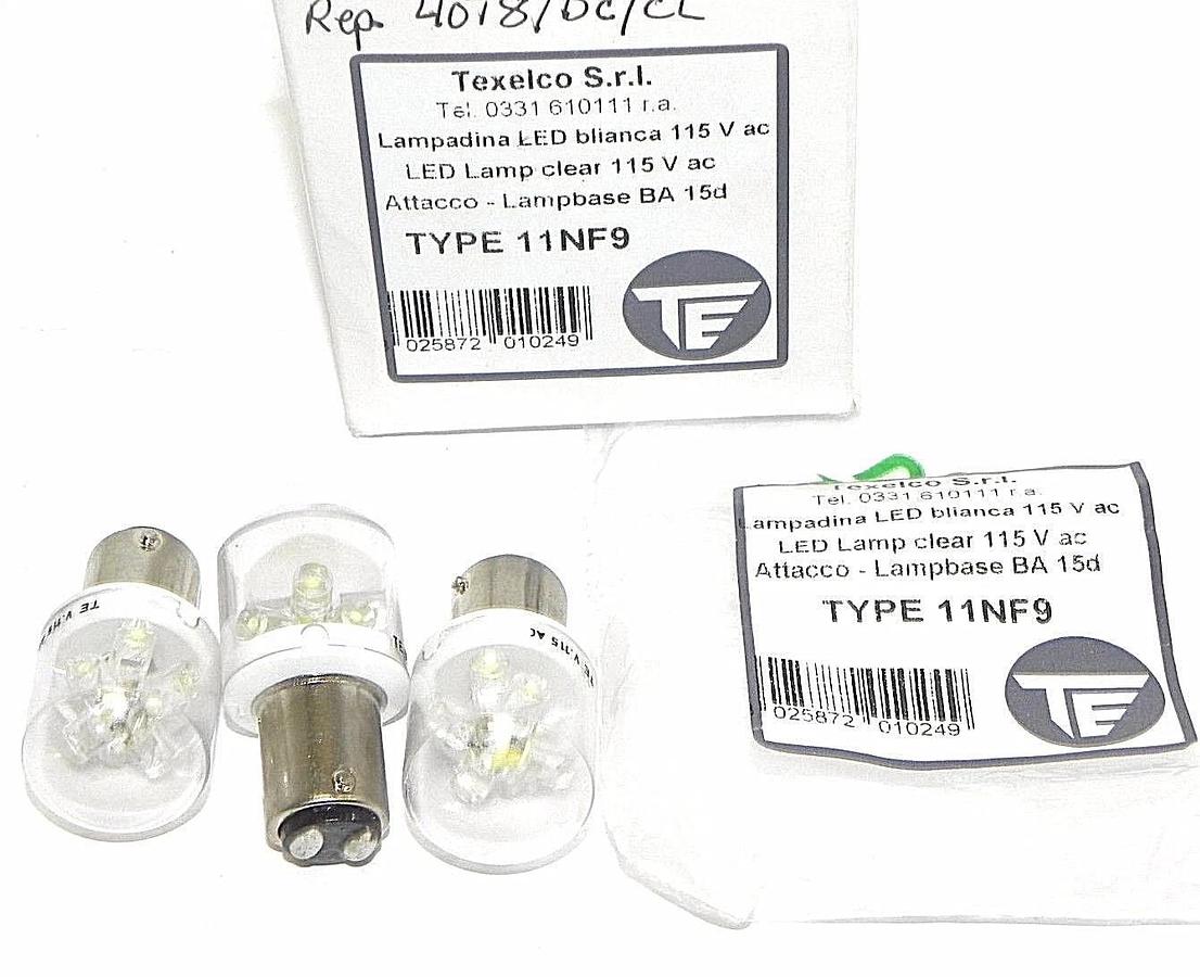 NEW TEXELCO S.R.L. TYPE 11NF9 LED LAMP CLEAR 115V AC, BA15D (BOX OF 3)