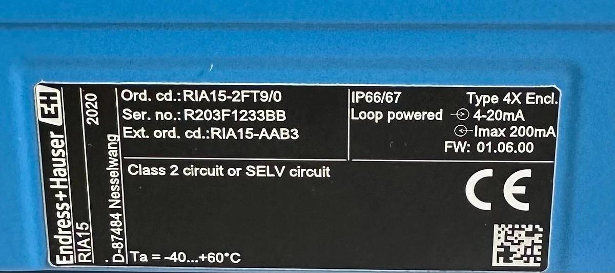 NEW Endress+Hauser RIA15-2FT9/0 / RIA152FT90 LOOP INDICATOR W/ HART COMMS RIA15