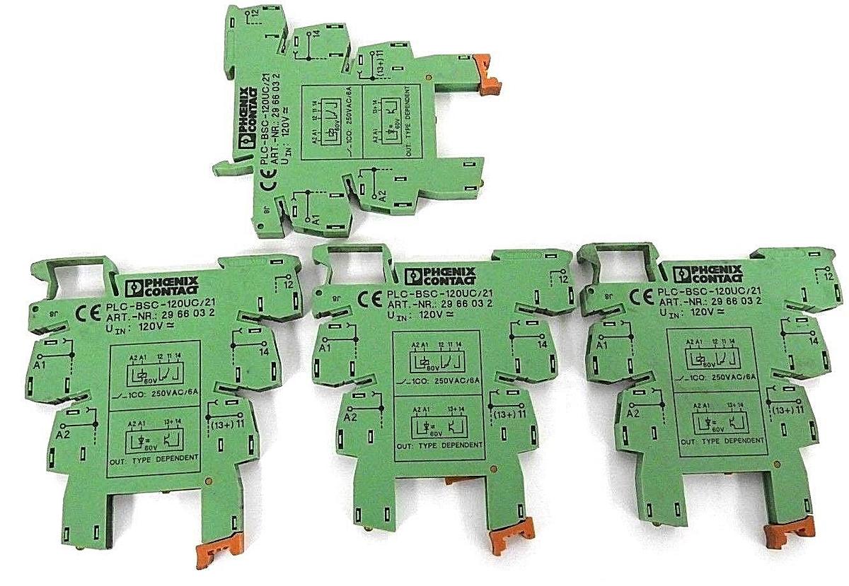 Used LOT OF 4 PHOENIX CONTACT PLC-BSC-120UC/21 TERMINAL BLOCKS, 120VAC/DC, 2966032