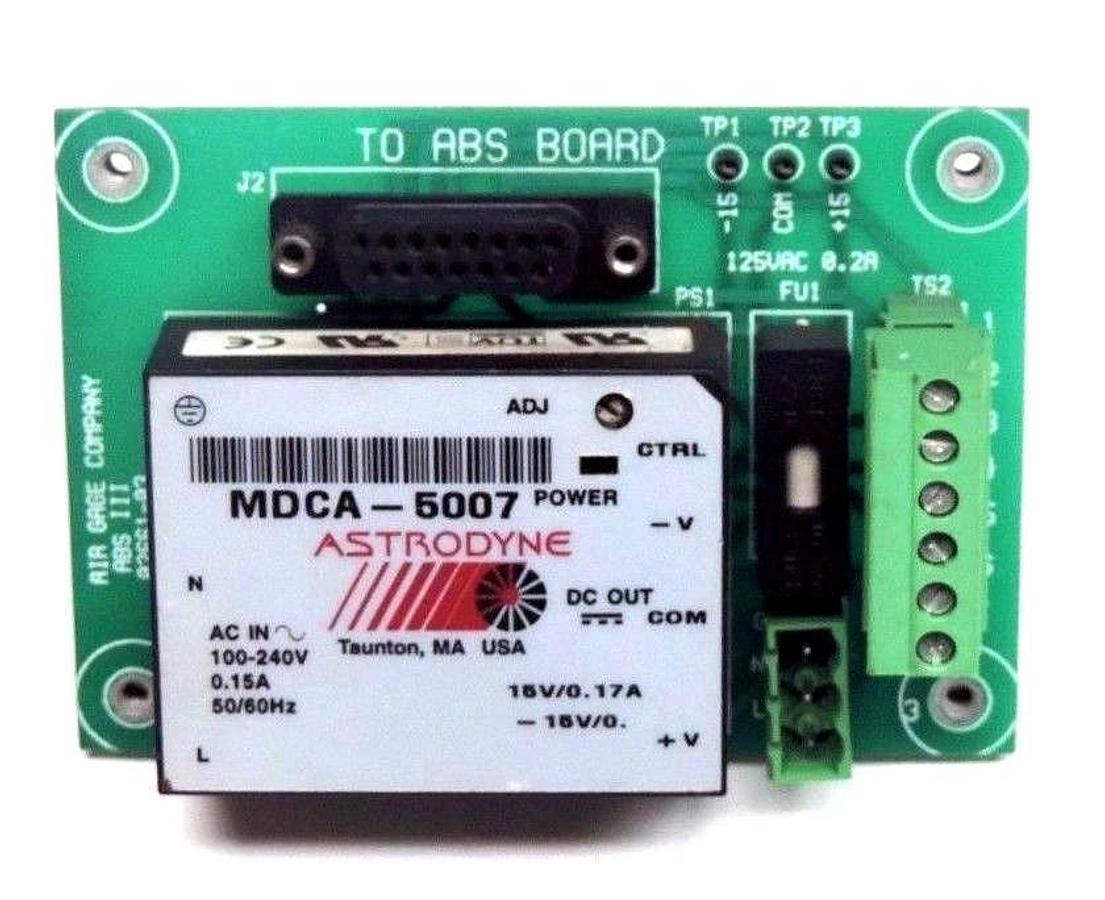 Used AIR GAGE COMPANY 02661-03 BOARD ABS III W/ ASTRODYNE MDCA-5007 POWER SUPPLY