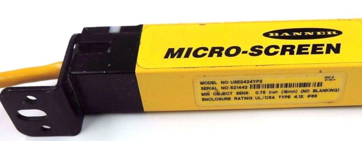Used BANNER USE2424YP2 MICRO-SCREEN LIGHT CURTAIN 24INCH EMITTER YELLOW