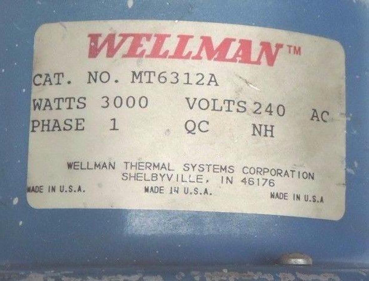 Used WELLMAN THERMAL SYSTEMS MT6312A TANK HEATER 3000 WATTS 240VAC PHASE 1