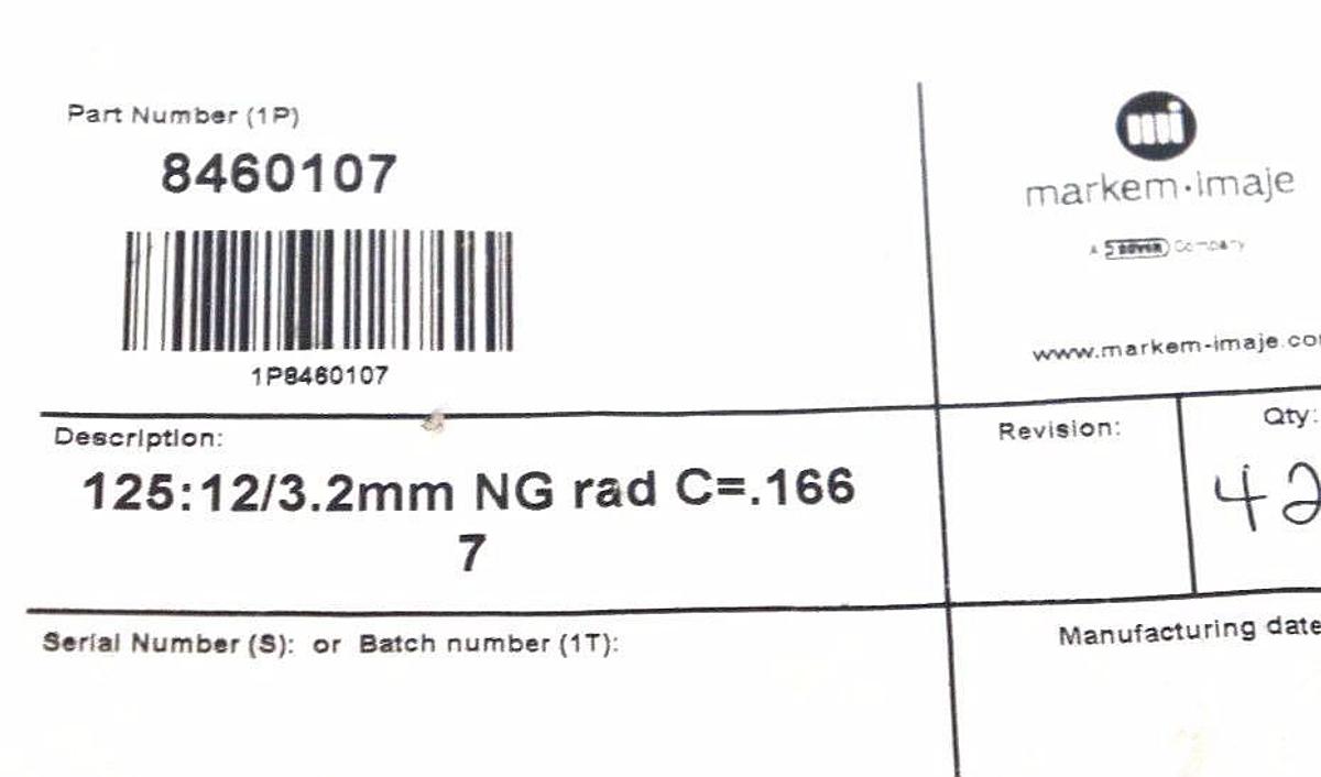Used BAG OF 17 NEW MARKEM IMAJE 8460107 PRINTING TYPE 125: 12/3.2MM NG RAD C= 0.166
