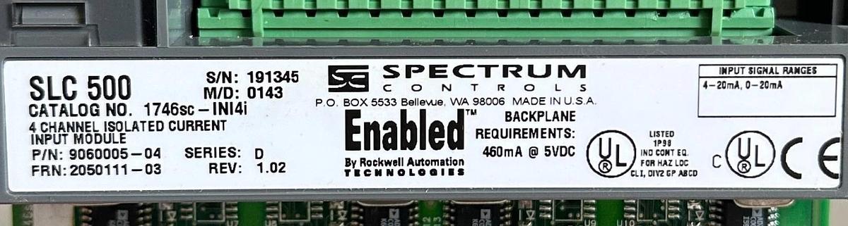 SPECTRUM CONTROLS AB 1746sc-INI4i /D SLC 500 4-CH ISOLATED ANALOG INPUT NSNP