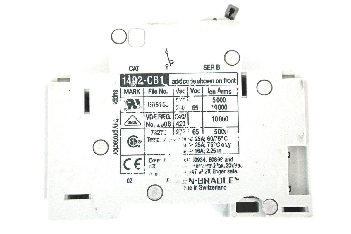 Used ALLEN BRADLEY 1492-CB1-G-020 ENERGY LIMITING MINIATURE CIRCUIT BREAKER SER. B