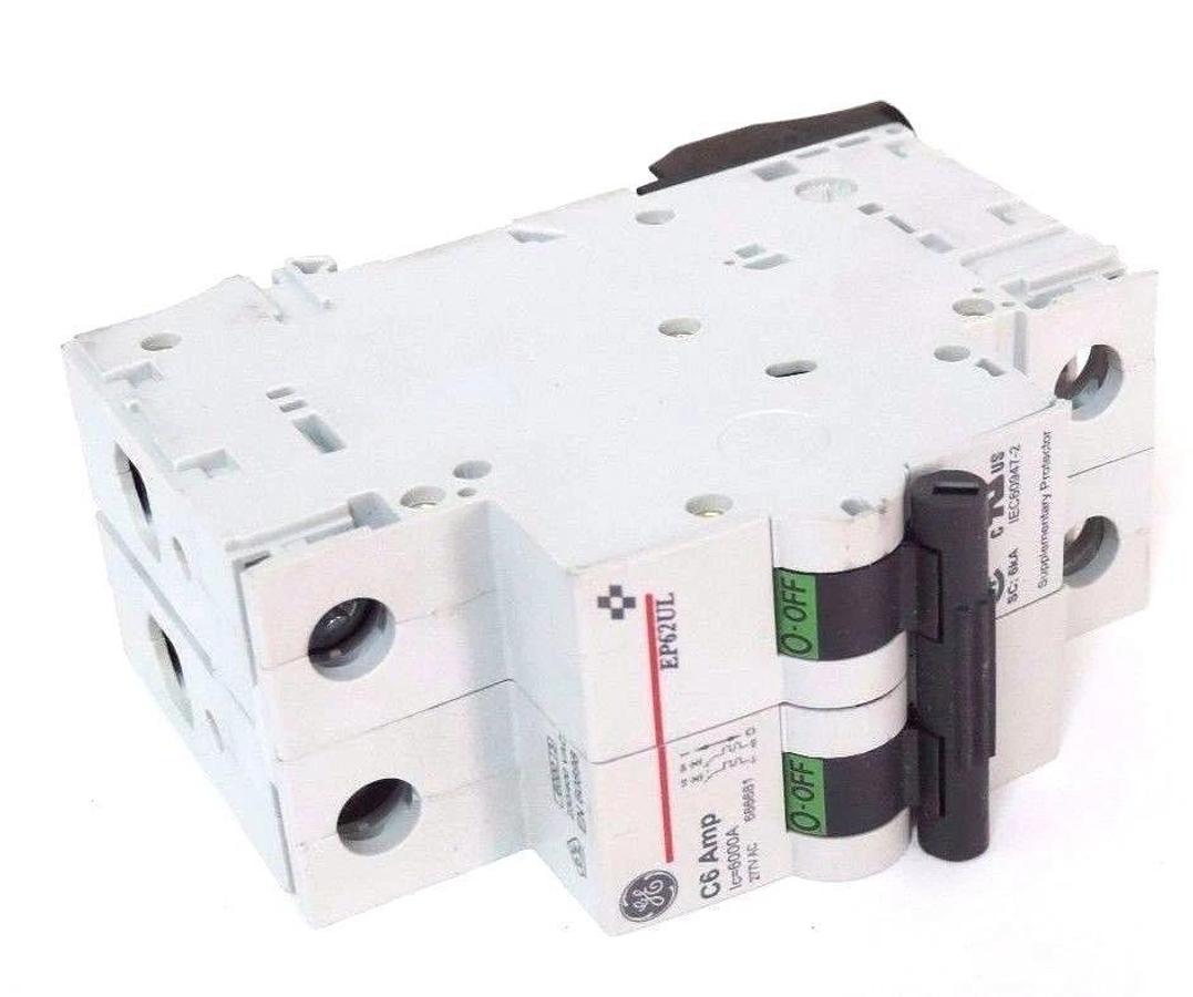 Used BOX OF 6 NEW GENERAL ELECTRIC EP62ULC06 CIRCUIT BREAKERS EP62UL, 2-POLE, 277VAC