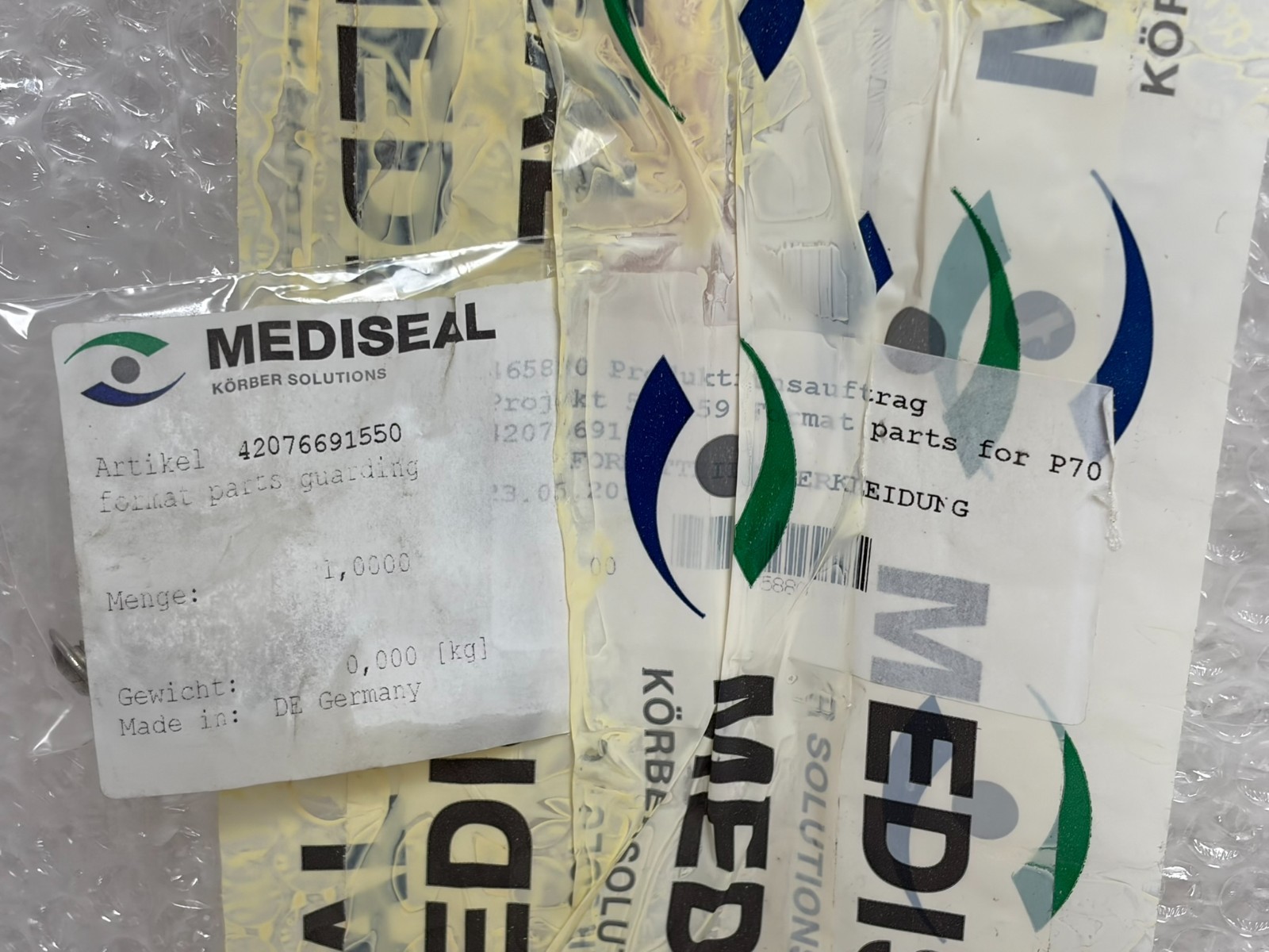 Used Mediseal CP3 P70 Blister Transfer Carton Format Parts Guarding Kit Medipak