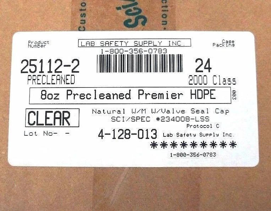 Used CASE OF 24 LAB SAFETY SUPPLY 25112-2 CLEAR 8 OZ PRECLEANED PREMIER HDPE BOTTLES