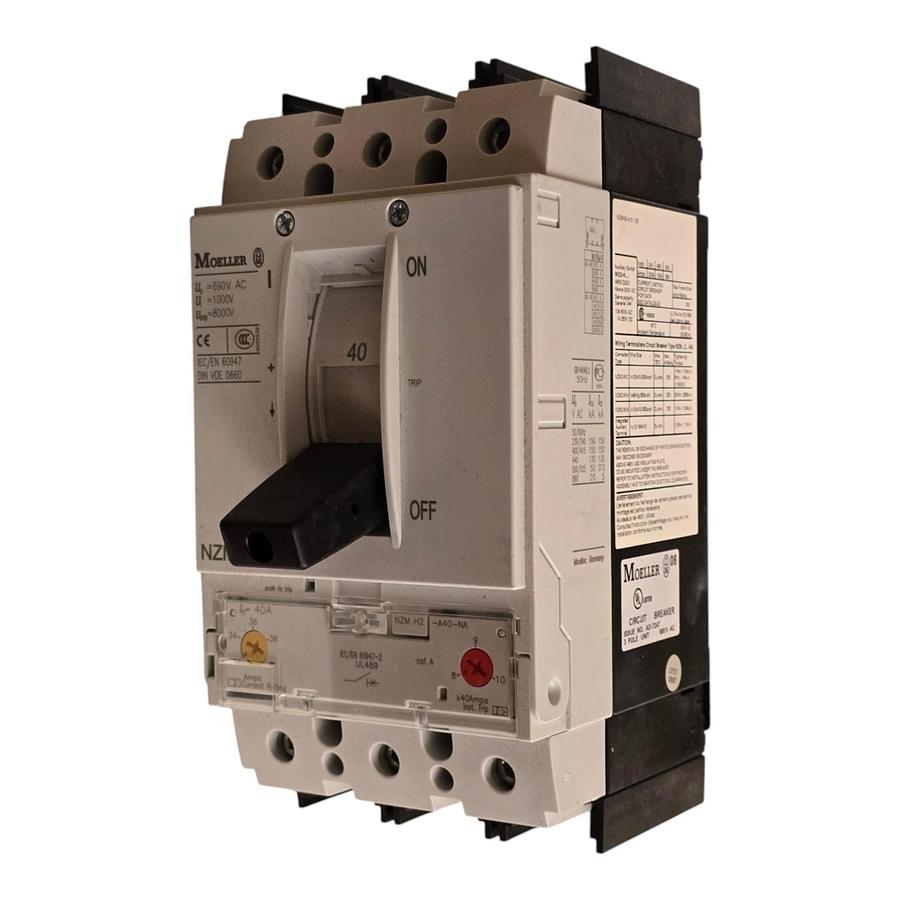 Used Eaton Moeller NZMH2-A40-BT-NA | 107800 MCCB Circuit Breaker 3P 40A 600V w/Trip