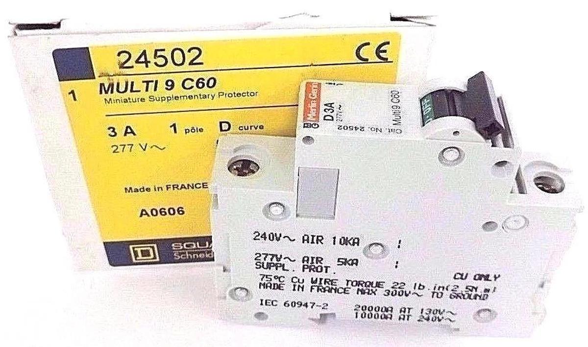 Used NIB SQUARE D MULTI 9 C60 MINIATURE SUPPLEMENTARY PROTECTOR 24502, 3A, 1POLE