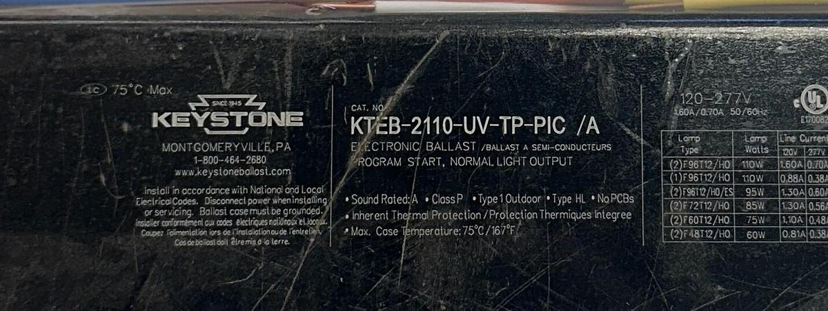 Used 2 KEYSTONE KTEB-2110-UV-TP-PIC /A ELECTRONIC BALLASTS 120-277V 50/60Hz NSNP