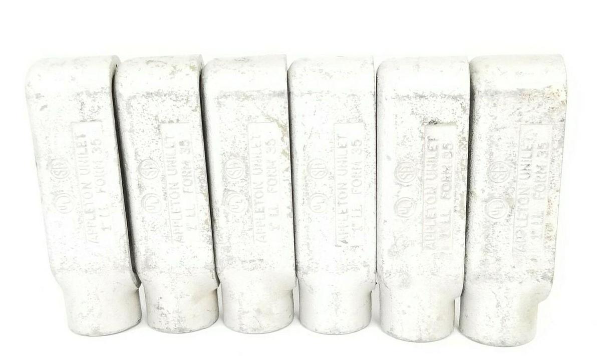 Used LOT OF 6 APPLETON FORM 35 UNILET 90 DEG. ELBOWS 1'' LL
