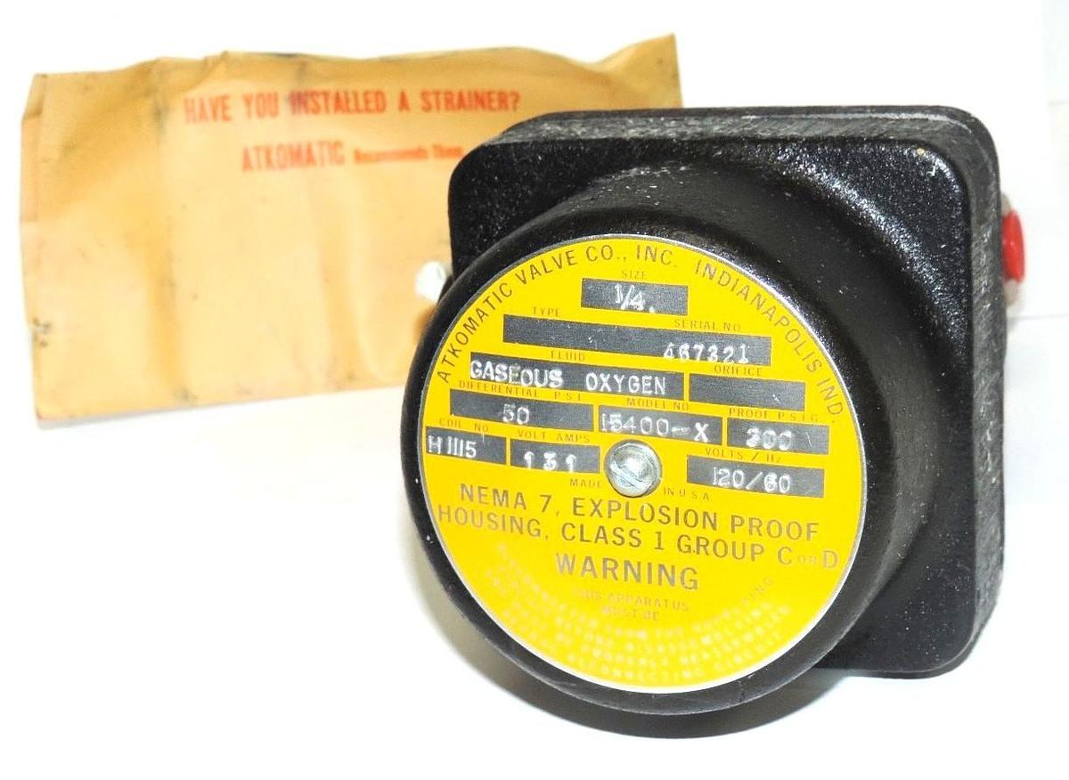 Used NEW ATKOMATIC VALVE CO. 15400-X PRESSURE VALVE 15400X SIZE: 1/4'' COIL NO. H1115