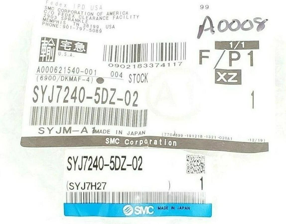 Used NEW SMC SYJ7240-5DZ-02 DOUBLE SOLENOID VALVE BASE MOUNT SYJ72405DZ02