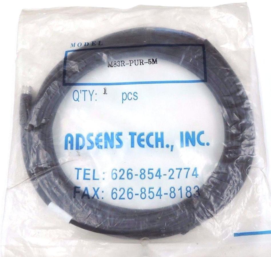 Used NEW ADSENS TECH MODEL M83R-PUR-5M, 3-PIN SWITCH CONNECTOR M83RPUR5M