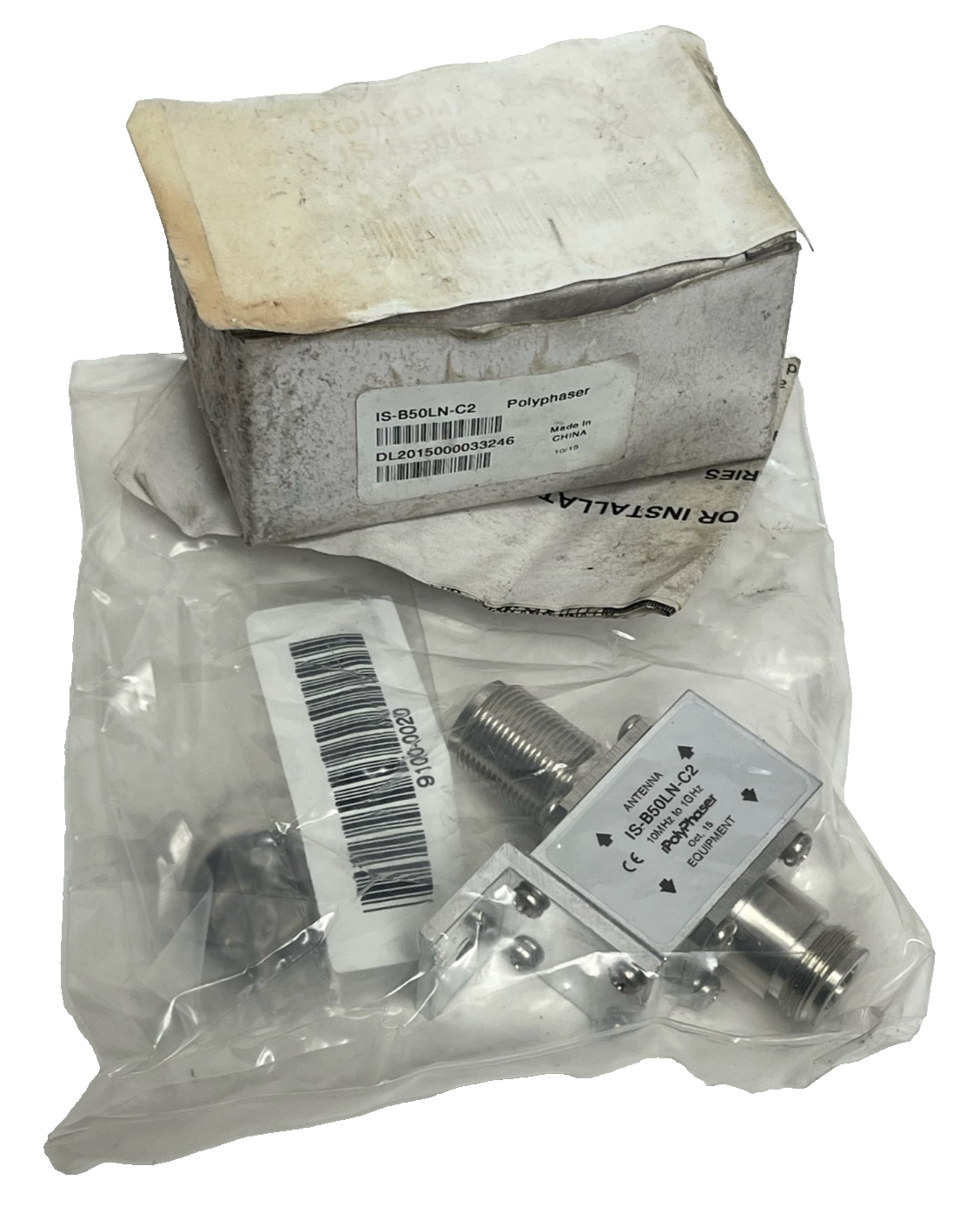 Used PolyPhaser IS-B50LN-C2 Lightning Protector 10MHz-1GHz N-Female Bulkhead, NSMP