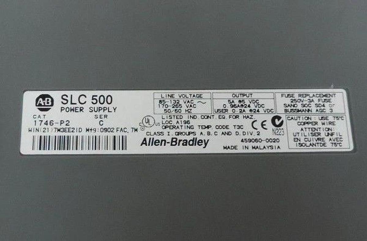 Used ALLEN BRADLEY 1746-A7 7-SLOT RACK SER. B WITH 1746-P2 POWER SUPPLY SER. C