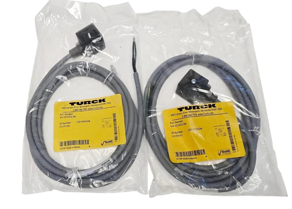 Used LOT OF 2 NEW TURCK VAS 22-C653-2M CORDSETS ID NUMBER: U1203-01 LED VERSION