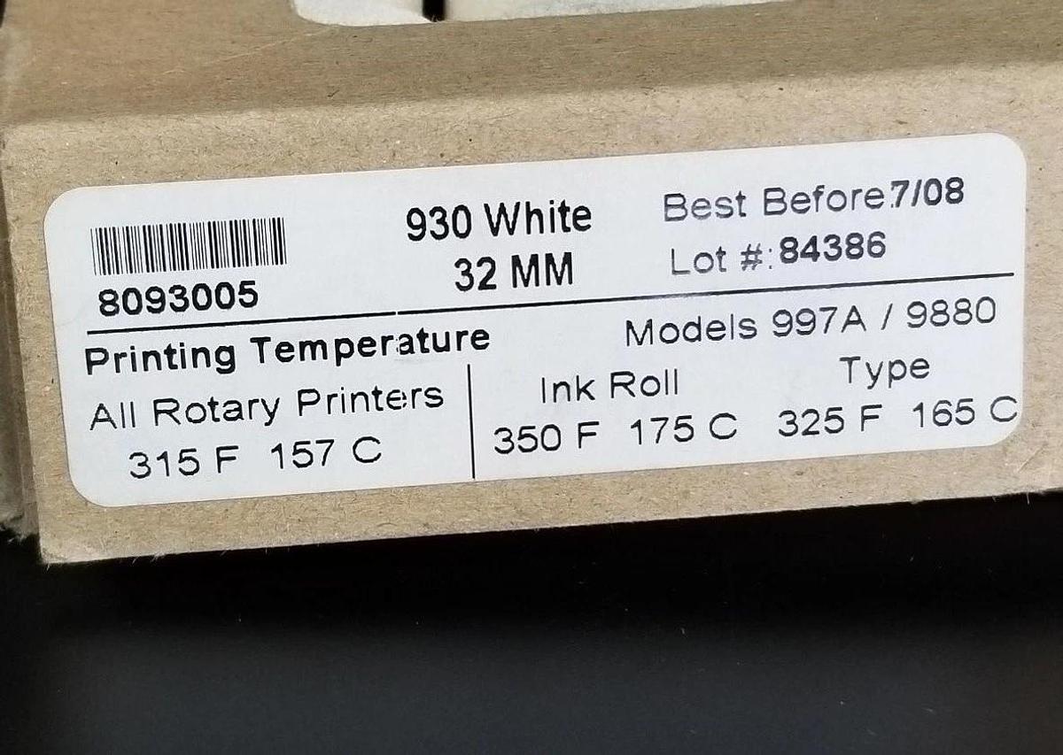 Used BOX OF 11 NEW MARKEM 930 WHITE 32MM INK ROLLS MODELS: 997A/9880