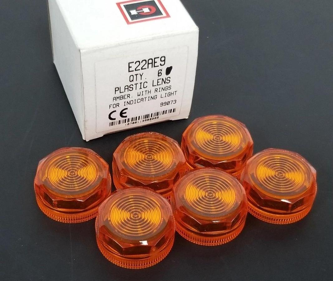 Used BOX OF 6 NEW CUTLER HAMMER E22AE9 PLASTIC LENSES AMBER FOR INDICATING LIGHT