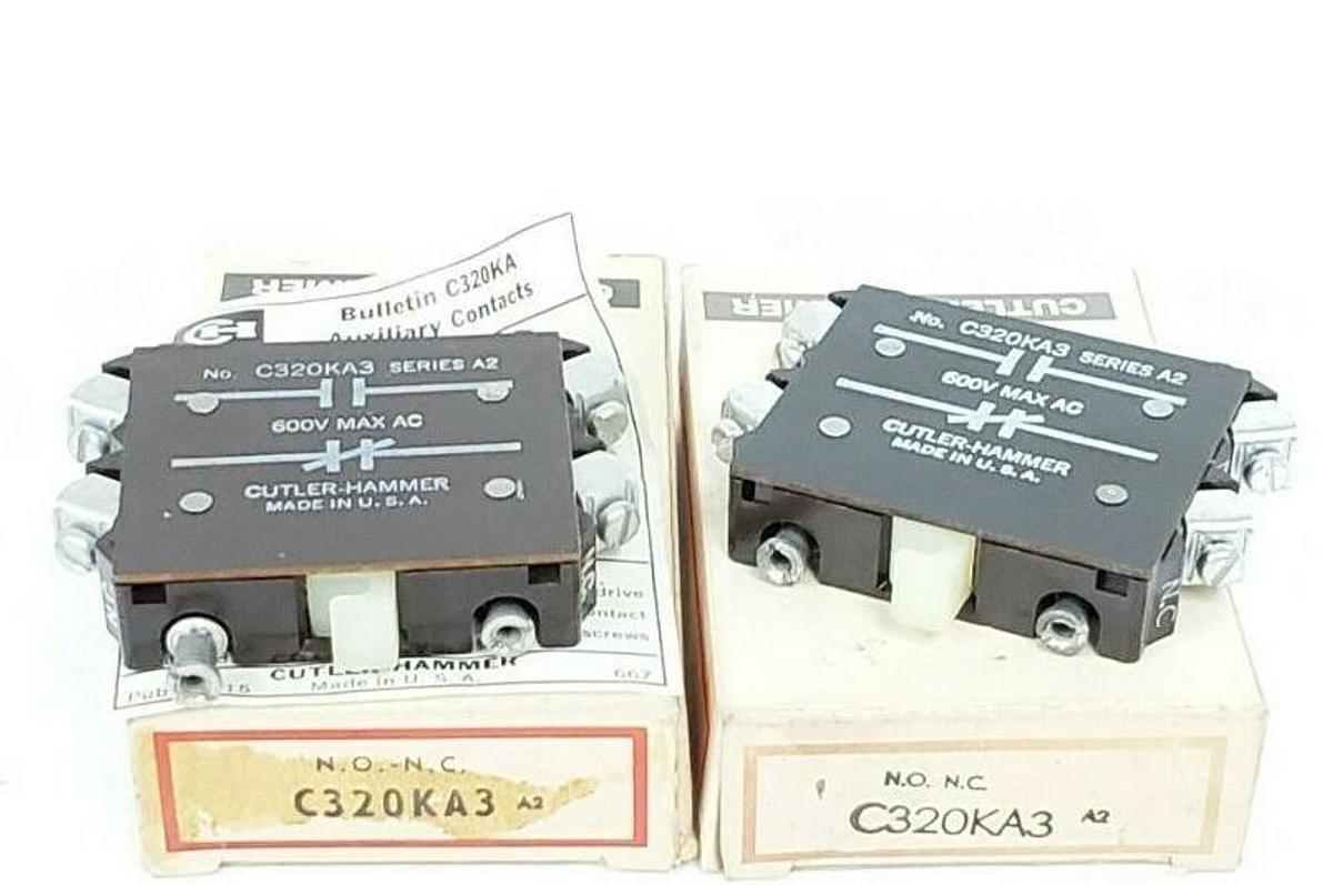 Used LOT OF 2 NIB CUTLER-HAMMER C320KA3 AUXILIARY CONTACTS 1NO/1NC 600VAC SER. A2