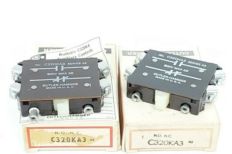 Used LOT OF 2 NIB CUTLER-HAMMER C320KA3 AUXILIARY CONTACTS 1NO/1NC 600VAC SER. A2