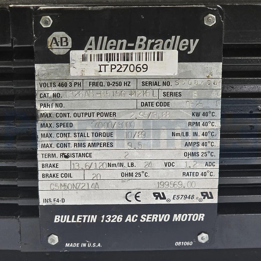 Used Allen Bradley 1326AB-B515G-M2K5L /B 1326 AC Servo Motor 460V 5000RPM Refurbished