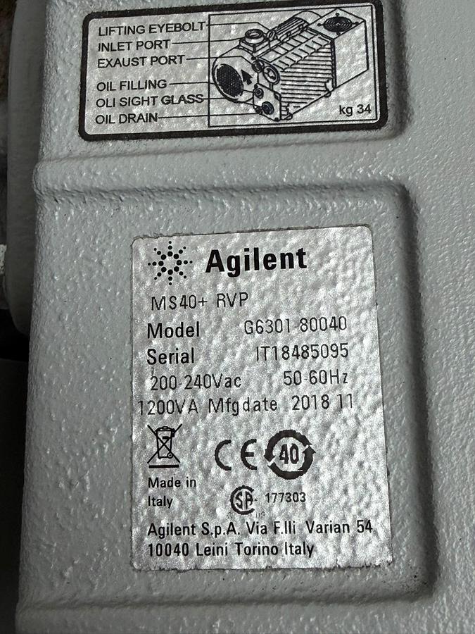 Used Agilent MS40+ RVP Rotary Vane Vacuum Pump G6301-80040 SS 40+ 200-240V